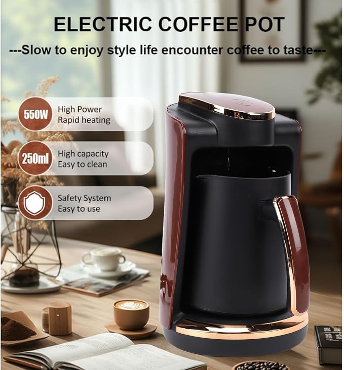 VINGVO Single Cup Turkish Coffee Machine 550W 250ML Hot Beverage Maker | Rich Flavor, Slow Cooking Depth, Quick Heating, Sturdy Plastic Construction, Home Office Application, Compact Travel - Image 5