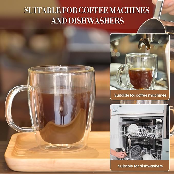YUNCANG Double Wall Insulated Coffee Mugs, 16 Ounces - Clear Glass, Cappuccino & Latte Cups, Heat Resistant - Image 6