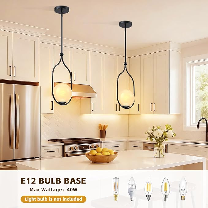 Globe Pendant Light, Modern Bubble Chandelier and Hand Blown Glass Chandelier with Black Finish Adjustable Rods for Kitchen Island Dinning Room Bedroom Living Room Home Owners - Image 8