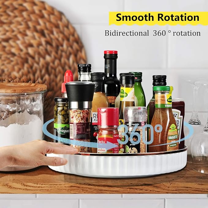Amolliar Fluted Lazy Susan Organizer, Turntable Organizer-White 10" 2 Pack | Lazy Susan for Cabinet Fridge, Pantry Organizer, Spice Rack Condiment Organizer for Kitchen, Countertop Bathroom Vanity Tray - Image 5