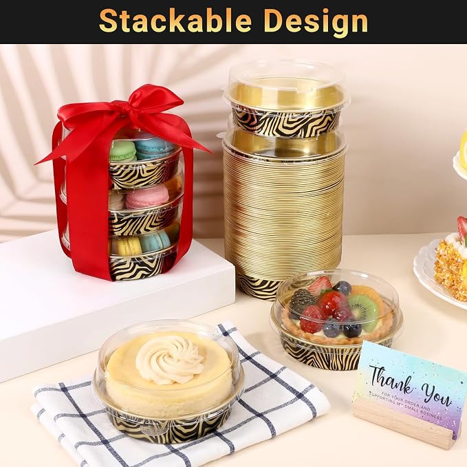 Beasea 7.3oz Cheesecake Pan with Lids, 20 Pack 4 Inch Round Aluminum Foil Disposable Tart Tins, Cupcake Container with Lids Mini Pie Tart Pans Baking Cups For Pizza Quiche - Tiger Stripes - Image 4