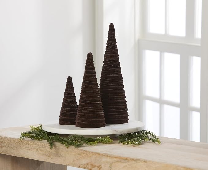 Chocolate Brown Set of 3 Velvet Cones (Chocolate Brown Set of 3) | Wedding Centerpiece or Modern Christmas Tree - Image 2