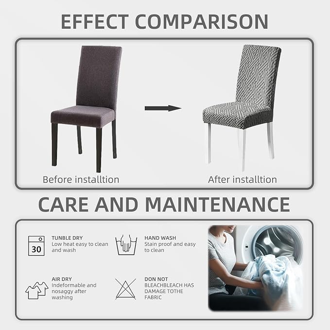 Chair Covers Set of 6,Removable Stretch Jacquard Chair Protectors,Dark Grey | Cat Scratch Resistant Chair Covers for Dining Chairs, Removable Chair Protectors for Dining Room, Kitchen, Hotel, Ceremony - Image 6