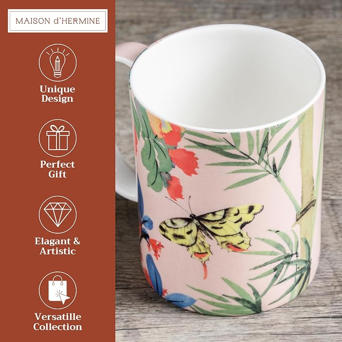 Maison d' Hermine Coffee Mug with Handles Tea Cups (12 Ounce, Pack of 1) | Fine Bone China Coffee Mugs for Hot Beverages Cappuccino Latte Home Restaurant Hotel Spring Summer -Canne - Fargesia - Image 2