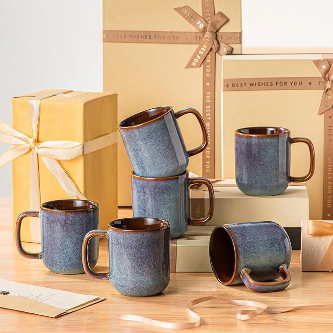 vancasso Coffee Mugs Set of 6, 12 Oz Ceramic Coffee Cups with Handle, Ceramic Unique Glaze Coffee Cup for Cappuccino, Latte, Tea, Cocoa, Dishwasher & Microwave Safe Gift Sets, Blue, Series ONION - Image 7