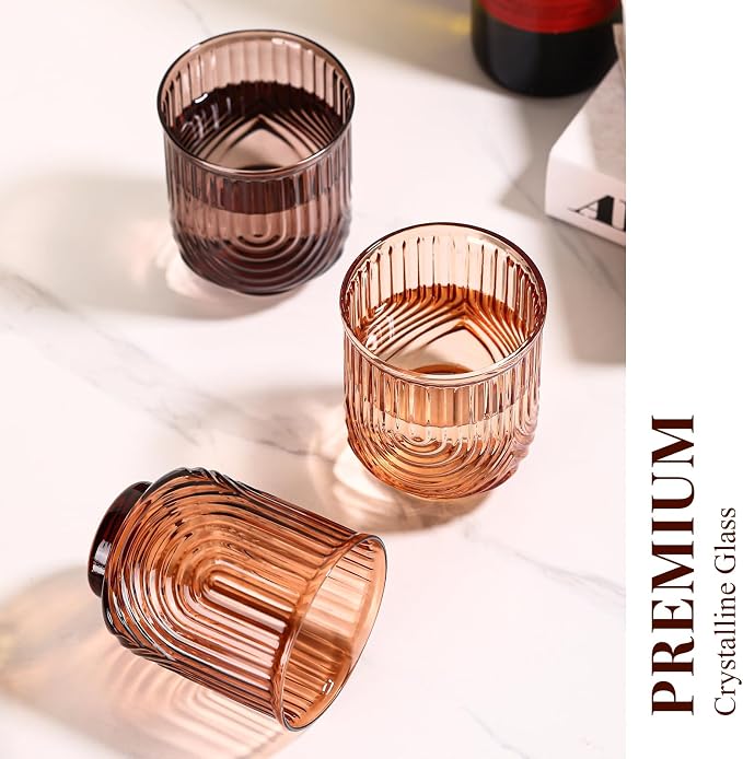 Venus Vintage Drinking Glasses Set of 6-15oz Hand-Blown Highball Ribbed Glassware, Arch Design Cocktail Glasses for Whiskey Water Beverages Ice Coffee Juice Milk - Image 5