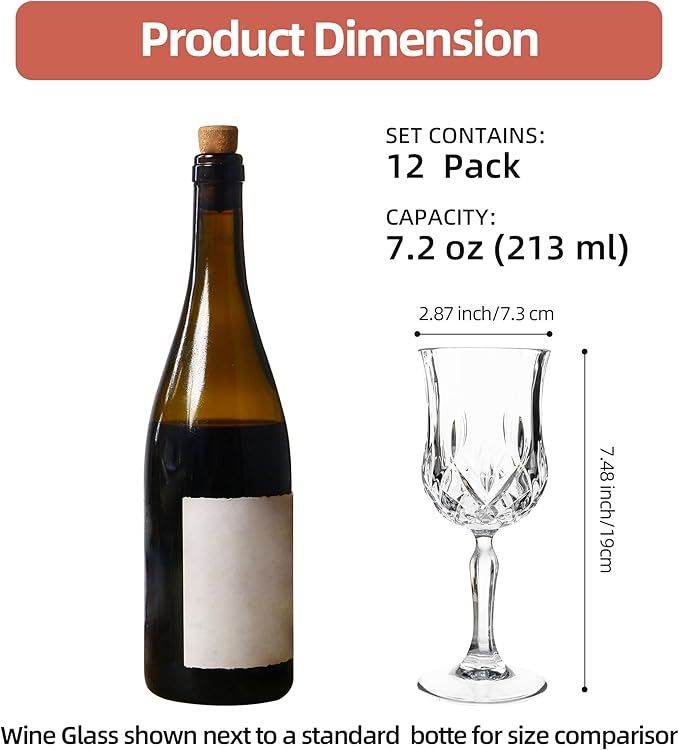 UMEIED 12 Pack 7.2oz Wine Glasses, Small Stemware for Red Wine, Port, Sherry, Dessert Wine, Crystal Clear Classic Glass Goblets Elegant Glassware for Restaurants, Bars, Home Use - Image 2