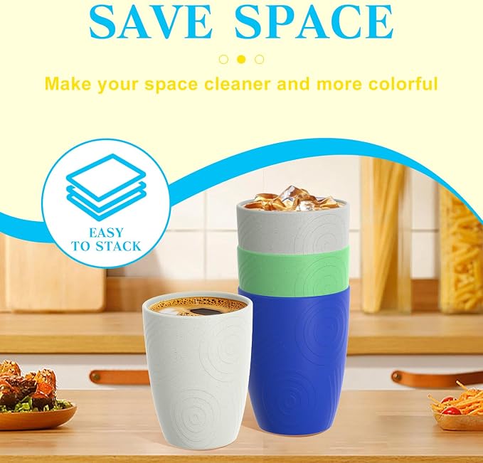 Homienly Drinking Glasses & Everyday Kids Tumblers Wheat Straw Cups 4-Pack Set | Textured Reusable Plastic Cups Essential Kitchen Cups | Dishwasher Safe for Party, Home, Camping (12 oz, Island Color) - Image 4
