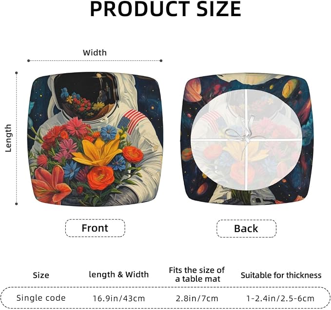 Astronaut with Flowers in Space Chair Seat Covers for Dining Room Stretch Chair Seat Covers Set of 2,The Flower Seller Chair Seat Protector Cushion Slipcovers for Kitchen Restaurant Office - Image 5