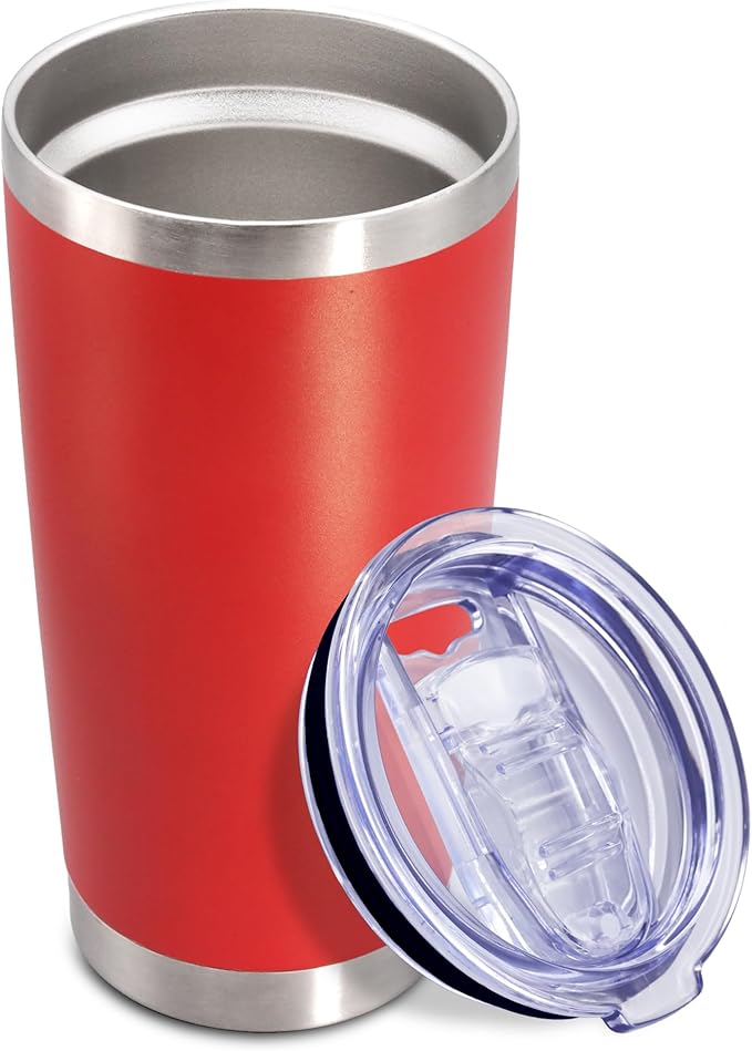 20oz Tumbler Insulated Coffee Tumblers with Lid Stainless Steel Red 1P | 20 oz Tumblers Double Wall Insulated Vacuum 20oz Coffee Mug Leak Proof Tumblers with Lid Powder Coated - Red 1 Pack by AEPDTD