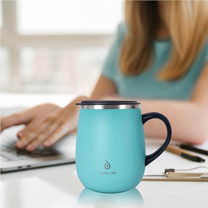 Ideus 16 oz (470 ml) Insulated Coffee Mug with Handle and Lid, Double Wall Stainless Steel Vacuum Thermal Coffee Mug, Travel Coffee Cup Thermal Cup for Home and Office (Sky Blue) - Image 6