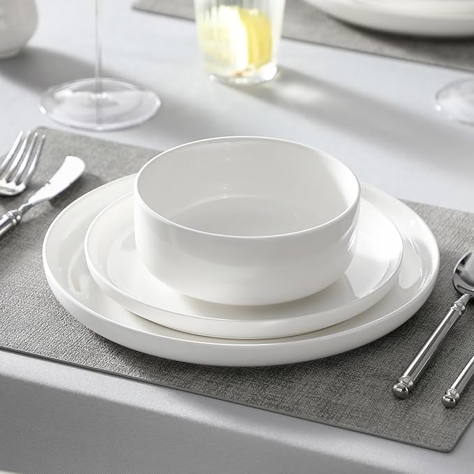 MALACASA 18 Pcs Porcelain Plates and Bowls Sets,Dinnerware Set for 6,White | Modern Ceramic Dishware,Kitchen Dining Ware,Microwave and Dishwasher Safe,Simple Solid White Design,Series LUNA - Image 3