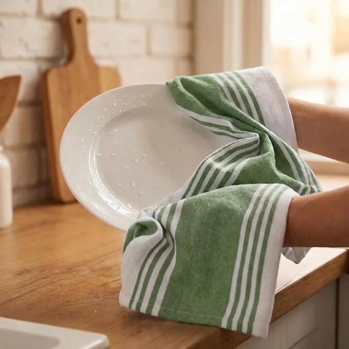 Urban Villa Kitchen Towels Cotton Dish Towels 20”x30” (Set of 6) Green Wht - Image 7