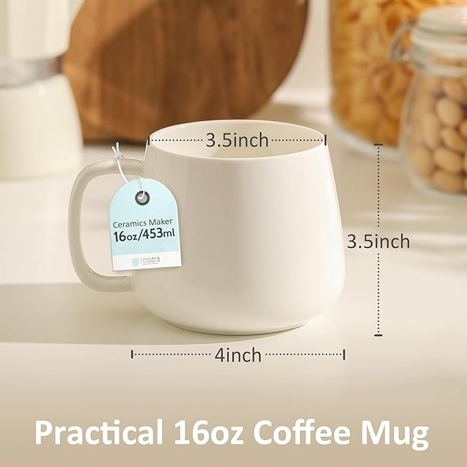 Teocera 16oz Ceramic Coffee Mugs Set of 4 – Stackable Latte Cups, Microwave, Dishwasher & Oven Safe – Ideal for Coffee, Cappuccino, Hot Chocolate, Housewarming Gifts，White - Image 3
