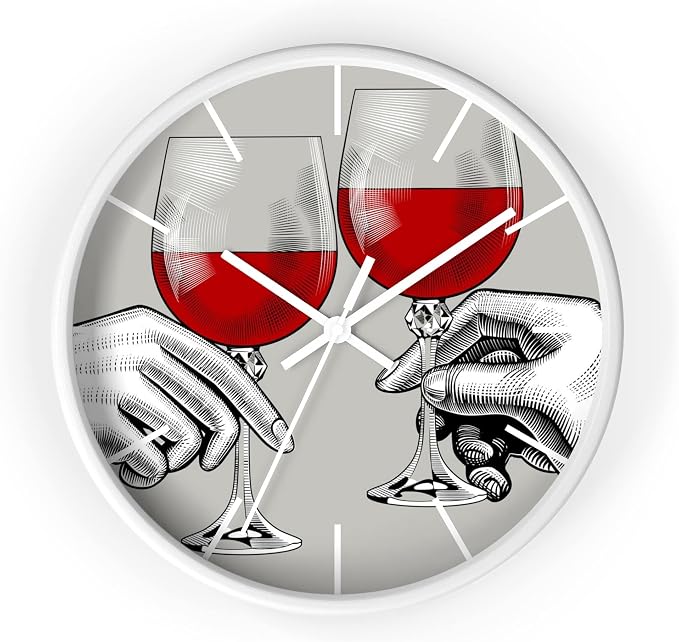 Mozingo ~ Wine Clock for Kitchen Bar Wall It's Wine O'clock Silent Time Gift Home Decor Made In USA, 10" (Hour Marks - Lines, Clock Frame Color - White, Wine Theme #04) by Unknown