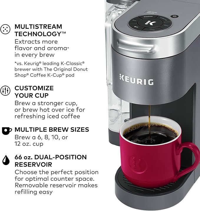 Keurig K-Supreme Single Serve K-Cup Pod Coffee Maker, MultiStream Technology, 4 Brew Sizes, 66oz Dual-Position Removable Reservoir, Gray | MultiStream Technology, 4 Brew Sizes, Dual-Position Removable Reservoir - Image 3