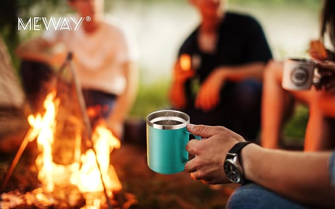 MEWAY 12oz Coffee Mug With Handle 4 Pack Bulk,Stainless Steel Insulated Travel Tumblers With Sliding Lid,Double Wall Vacuum Camping Cup for Hot & Cold Drinks Tea (Light Green,Set of 4) - Image 8