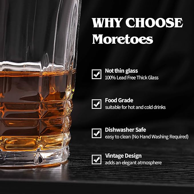 Moretoes Drinking Glasses Set of 12,Mixed Drink Cocktail Glass | 6 Highball Glasses 12 Oz,6 Rocks Glasses 10 Oz Vintage Glassware Sets for Whiskey, Cocktails, Water & Juice - Image 5