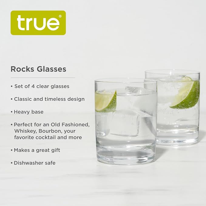 True Rocks Glass, Whiskey Tumblers, Old Fashioned Bourbon Scotch Brandy Rum Drinking Glasses, Whiskey Glasses Perfect for Wedding, Anniversary, Housewarming, Cocktail Party, Home Bars, 12 oz, Set of 4 - Image 2