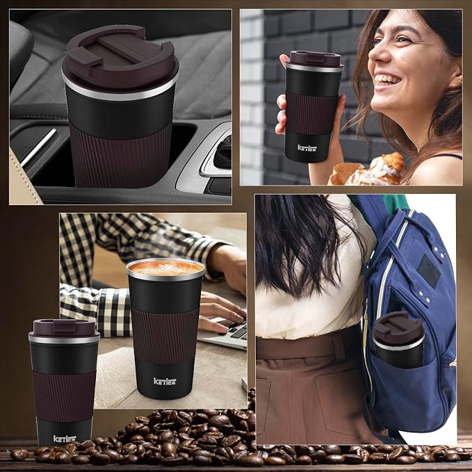 KETIEE Travel Mug, 12oz Insulated Coffee Cup with Leakproof Lid, Vacuum Stainless Steel Double-Wall Travel Coffee Mug Spill Proof, Reusable Tumbler for Men and Women for Hot & Cold Water Tea - Image 7