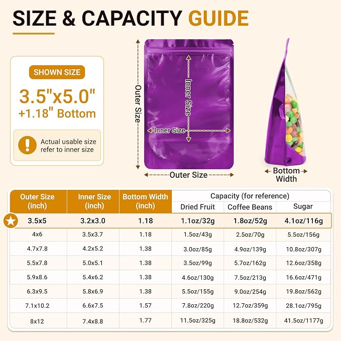 ANZNKU 100PCS Mylar Bags Resealable Small Smell Proof Bags(Purple, 3.5x5) | Stand Up Foil Pouches Clear Window, Sealable Bags for Small Business Packaging Snack Party Favors Candy Treats Food Storage - Image 2