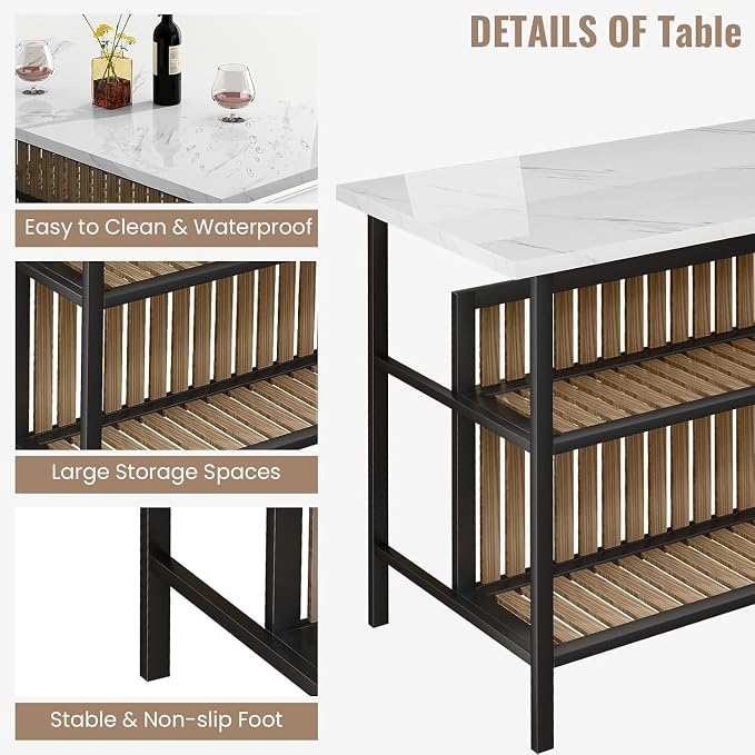 AWQM Kitchen Island with Seating & Storage Shelf, Modern Bar Table and Chairs Set for 2, Wooden Island Table for Kitchen, Dining Table Set for Small Space, White - Image 6