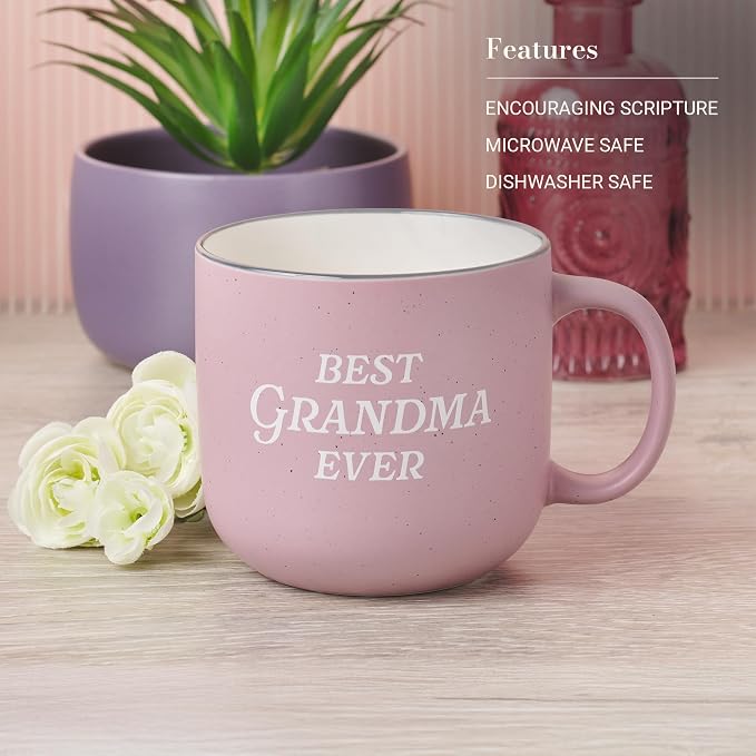 Christian Art Gifts Large Ceramic Microwave/Dishwasher Safe Coffee & Tea Mug for Grandmothers: Best Grandma Ever, Inspirational Psalm Bible Verse Cup for Women, Clean & Lead-free, Pink & White, 14 oz. - Image 3