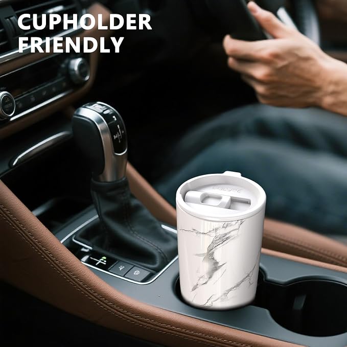 TILUCK 20 oz Insulated Coffee Tumbler with BPA-Free Lid | Travel Coffee Mug, Dishwasher Safe, Cup Holder Friendly, Double-Wall Vacuum Insulation for Hot & Cold Drinks, Marble - Image 4