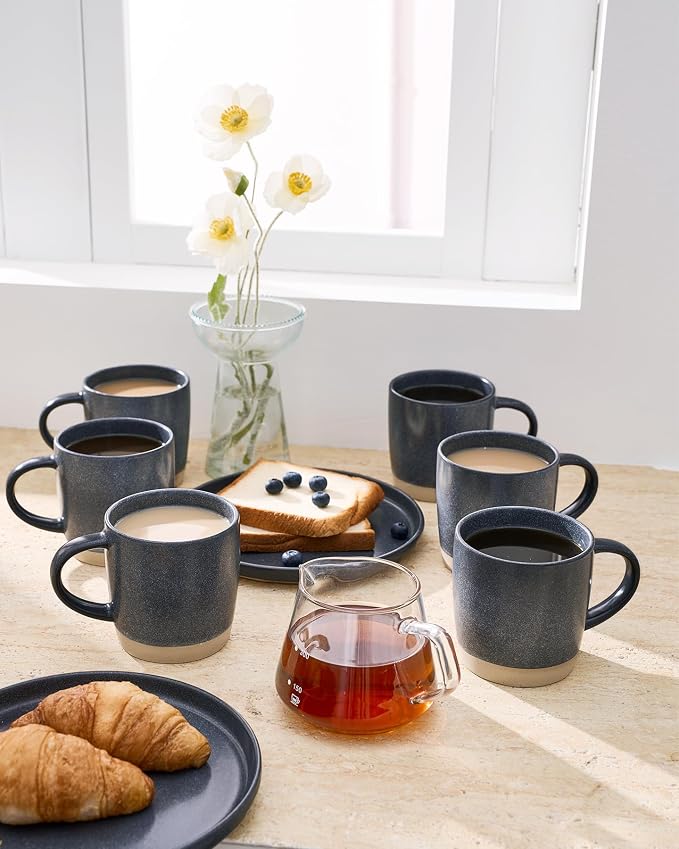 famiware Coffee Mugs Set of 8, Milkyway 13 oz Mug Set, Ceramic Cup Set with Handle for Coffee, Tea, Cocoa, Milk, Matte Dark Charcoal - Image 8