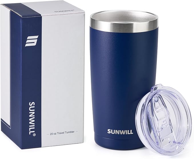 SUNWILL Travel Coffee Tumbler 20 oz, Insulated Mug with Lid, Stainless Steel Cup for Outdoor, Powder Coated Navy - Image 5