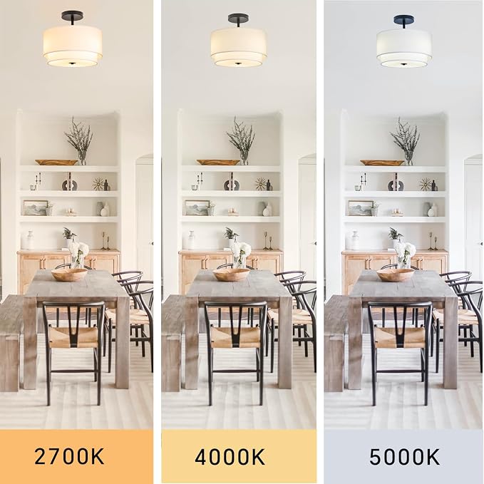 Vexagyle 3-Light Semi Flush Mount Ceiling Light Fixture,12.6inch Modern Close to Ceiling Light with 2-Layer White Drum Fabric Shade,Entryway Light Fixture Ceiling Mount Lamps for Bedroom Dining Room - Image 4