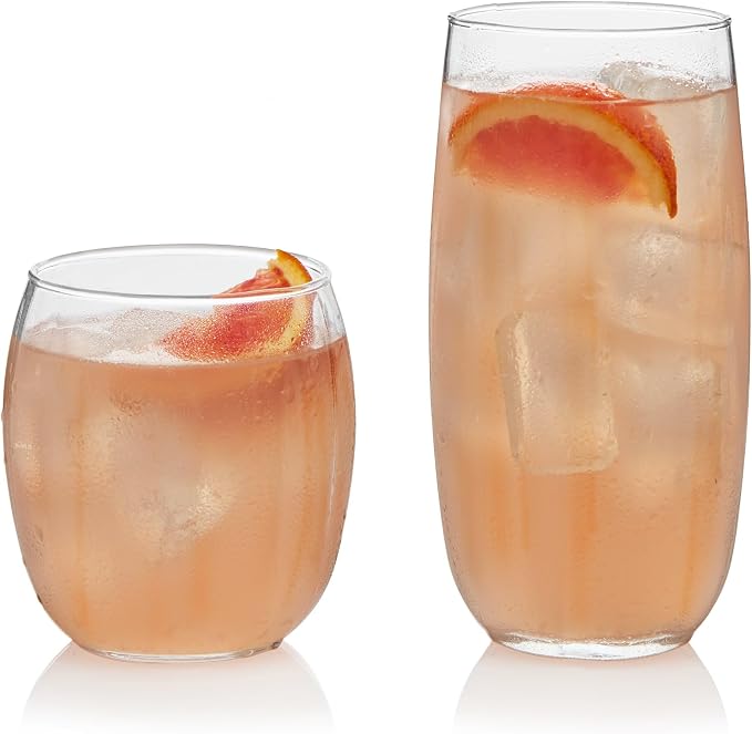 Libbey Samba Rocks and Tumbler Glass Cups Set of 16, All Purpose Everyday Drinking Glasses Set, Dishwasher Safe Modern Glassware Set for Events by Libbey