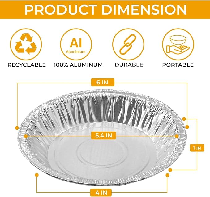 Aluminum Foil 6 inch Baking Pie Pans, 20-Pack | Disposable, Heavy Duty, Made in USA, Mini Pies, Quiche and Tarts Tins - Image 6