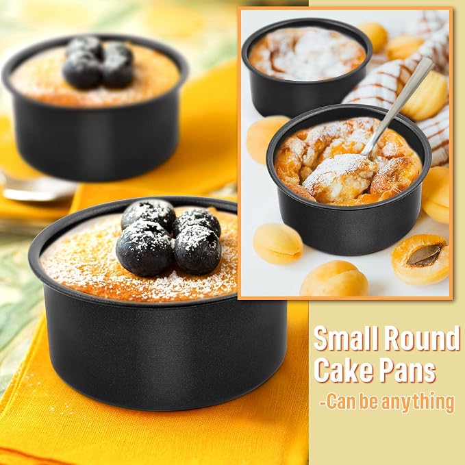 E-far 4 Inch Cake Pan Set of 3, Nonstick Stainless Steel Mini Round Cake Pans Tin, Small Size for Baking Smash Cakes/Cheesecake, Stainless Steel Core & Non-toxic Coating, Straight Side & 2 Inch Deep - Image 4