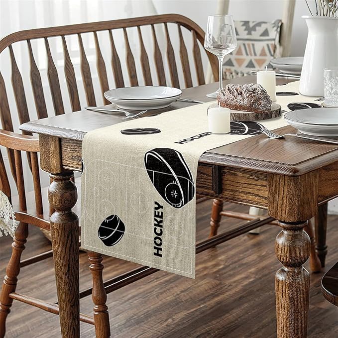 Feelyou Ice Hockey Table Runner 48x13 InchKids Ice Sports Games Indoor Outdoor Party Supply for Boys Teens Puck Hockey Home Kitchen Dining Decor Winter Sports Beige Home Decor - Image 4