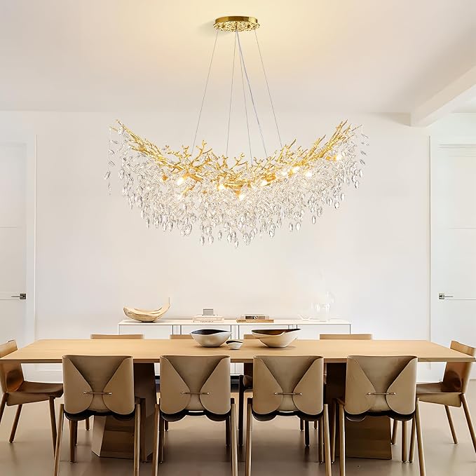 55" Crystal Tree Branch Chandelier Gold Rectangular Chandelier | 16 Lights Luxury Raindrop Chandeliers Modern Hanging Pendant Light Fixtures for Dining Room Kitchen Island Living Room - Image 2
