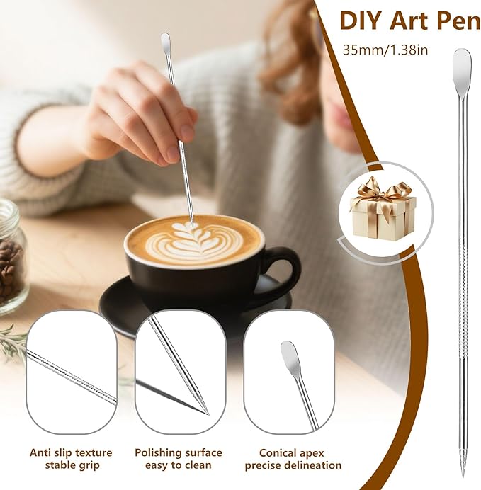 32oz Milk Frothing Pitcher with Latte Art Pen-Stainless Steel Steaming Jug for Espresso, Cappuccino & Coffee-Heat-Resistant, Dripless Spout, Measurement Scale, Dishwasher Safe (900ml/32oz)