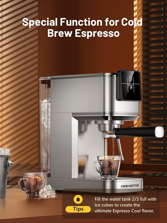 KEENSTAR 20Bar Espresso Machine, Hot & Iced Coffee Maker with Milk Frother | Stainless Steel, Touch Screen, Rapid Cold Brew, Espresso Maker with 40oz Water Tank for Latte, Cappuccino - Image 2