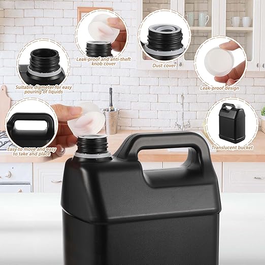 6 Pcs 1 Gallon Plastic Jug with Lids Square Empty Storage Containers HDPE Carboy Plastic Jar Containers for Water Beverage Oil Liquids (Black)