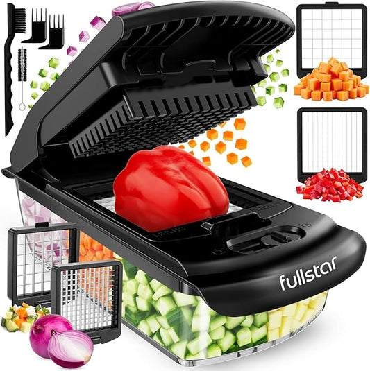 Fullstar Pro Original Vegetable Chopper Kitchen Prep Tool | 2 in 1 Veggie Slicer, Onion & Fruit Cutter with Sharp Stainless Steel Blades & Container, All-in-One Food Prep Tool (Black) by fullstar