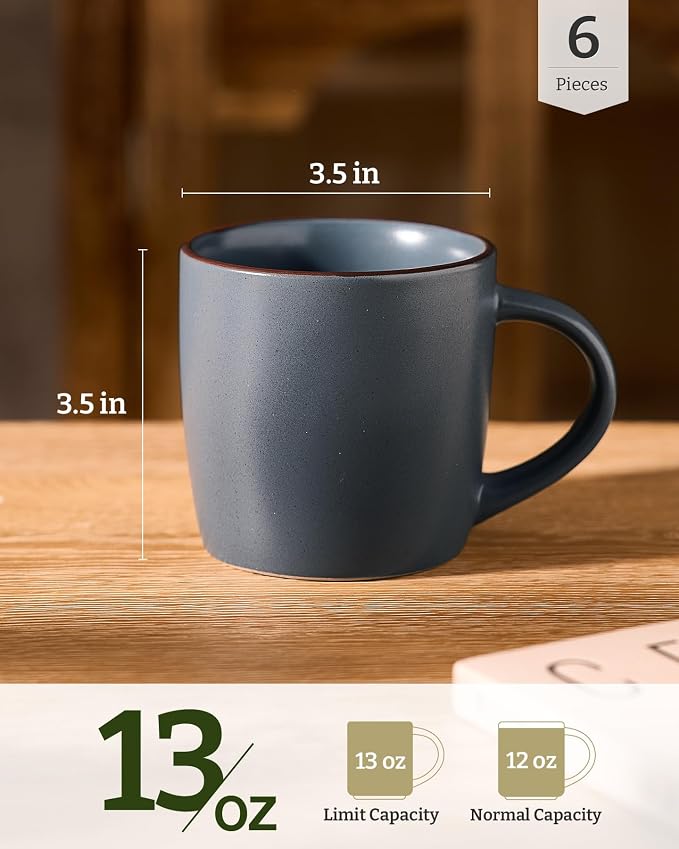 famiware Mercury Coffee Mugs 13 oz, Coffee Mugs Set of 6 with Handle, Ceramic Cups for Latte, Hot Tea, Cappuccino, Mocha, Cocoa, Charcoal - Image 4