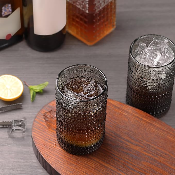 Moretoes 15oz Gray Hobnail Drinking Glasses Set of 6 | Vintage Highball Glass Cups, Kitchen Drinkware Glassware for Beer,Cocktail,Whiskey,Juice and Various Mixed Drinks - Image 4