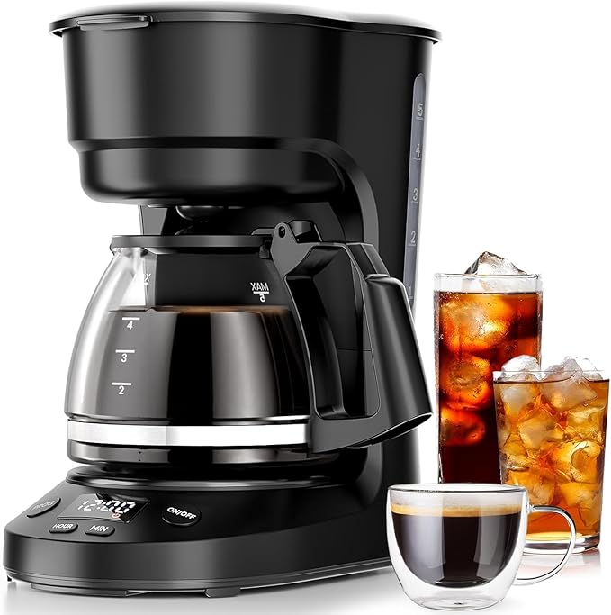 Kismile 5-Cup Drip Coffee Maker, LED Display, Timer,Anti-Drip & Shut-Off | Small Coffee Maker with Dry-Boil Protection, Removable Funnel, Compact, Ideal for Home & Office by Kismile
