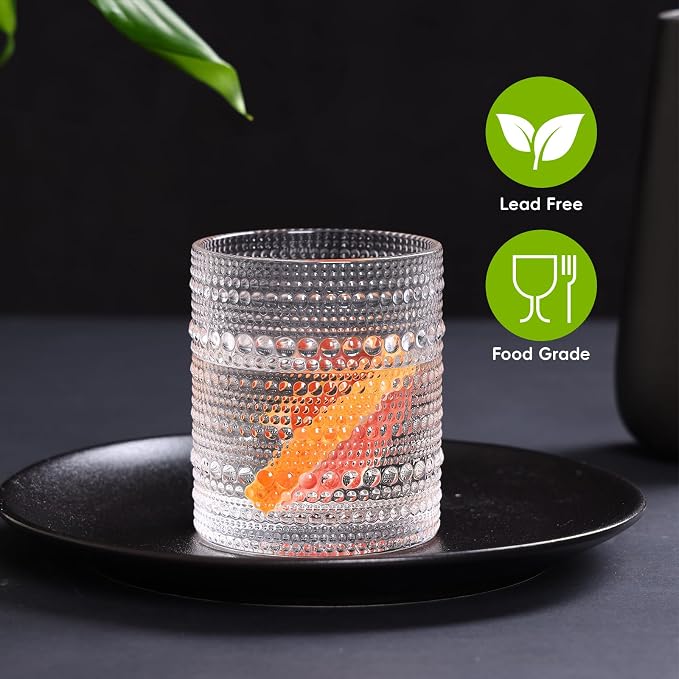 Moretoes Hobnail Drinking Glasses Set of 12, Vintage Water Glass Cups | 12 Oz Highball Glasses & 10 Oz Cocktail Glasses, Clear Embossed Boho Kitchen Bar Tumbler for Whiskey, Beer, Juice, Milk - Image 3