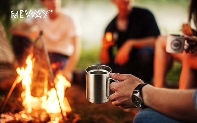 MEWAY 12oz Coffee Mug With Handle,Stainless Steel Insulated Travel Tumblers With Sliding Lid,Double Wall Vacuum Camping Cup for Hot & Cold Drinks Tea (Sliver,Set of 1) - Image 7