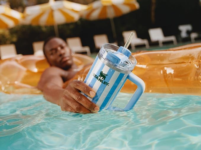 STANLEY Quencher H2.0 Flow State Tumbler, 40 oz, Cornflower Cabana Gloss | Handle and Straw | 3-Position Lid | Cup Holder Compatible for Travel | Insulated Stainless Steel Cup | BPA-Free - Image 4