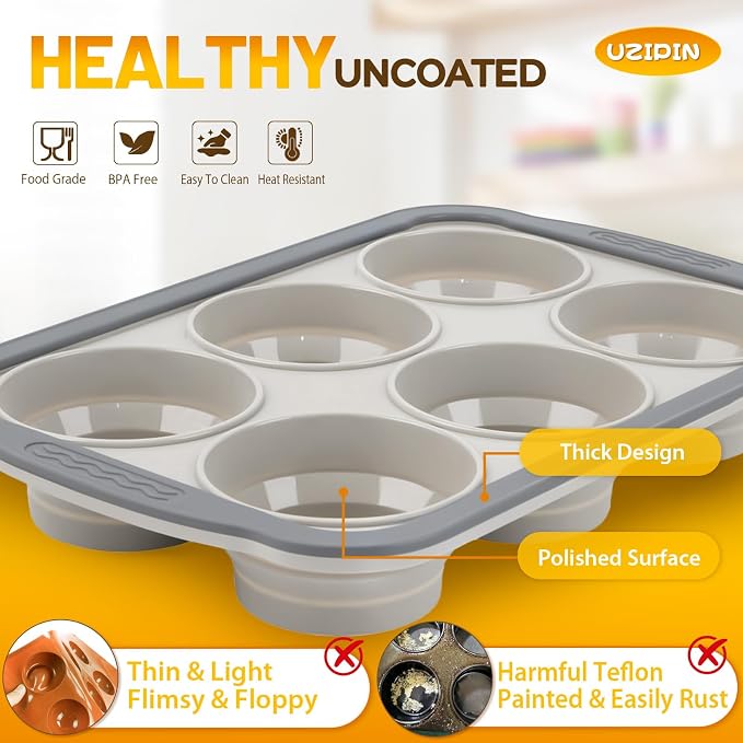 Silicone Muffin Pan, 6 Cups Non-Stick Cupcake Pan, Food-Grade BPA-Free Muffin Tin, Oven-Safe 450 °F, Reinforced Steel Frame, Easy-Grab Handles, Quick-Release 2.7" Baking Molds for Mini Treats - Image 3