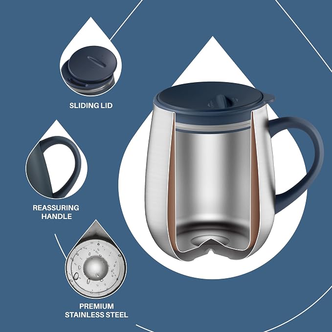Ideus 16 oz Insulated Coffee Mug with Handle and Lid, Double Wall Stainless Steel Vacuum Thermal Coffee Mug, Travel Coffee Cup Thermal Cup for Home and Office, Navy Blue 2.0 - Image 3