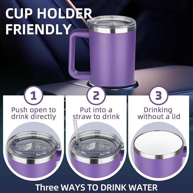 40 oz Insulated Coffee Mug with Ceramic Coating, Stainless Steel Travel Mug Tumbler with Handle Lid and Straw, Double Wall Leak-Proof Coffee Travel Mug Keeps Drink Hot and Cold (Purple) - Image 6