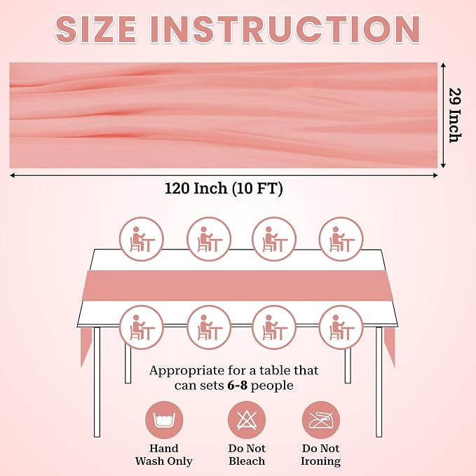 MDS Pack of 15 | Peach | 10ft Chiffon Table Runner 29x120 Inches Long Romantic Rustic Sheer Gauze Runner for Wedding Bridal Shower Birthday Banquets Engagement Spring Easter Boho Decorations - Image 3